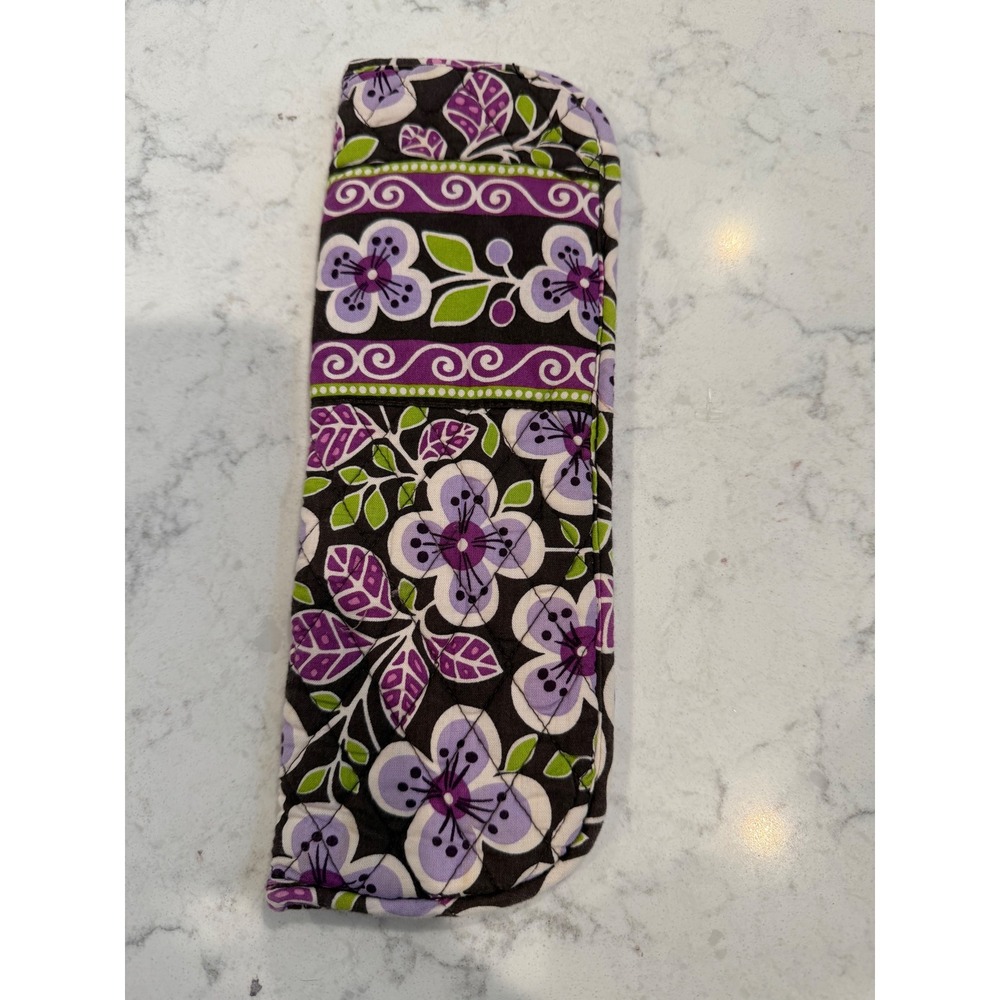 Vera Bradley Purple Green Floral Quilted Cotton Soft Hot Tool Case Sleeve 12"
